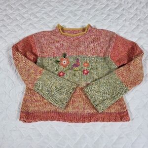 Catimini Girls Mock Neck Knited Sweater Bird Color Block Colorful 8